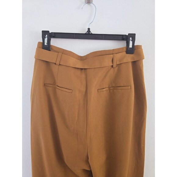 Elizabeth And James Paperbag Belted Pleated Mustard Brown Cuff Ankle Pants 10 M - Picture 10 of 14